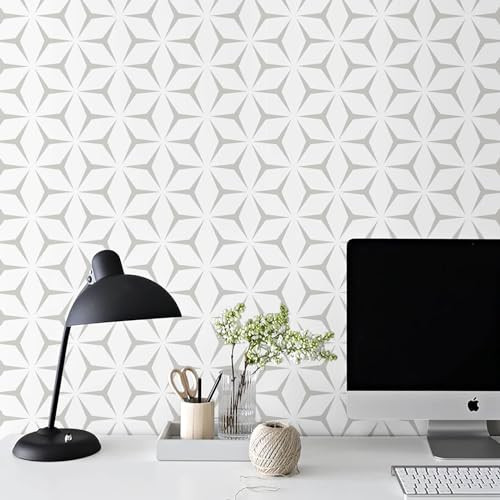 Heroad Brand Boho Wallpaper Peel and Stick White and Grey Contact Paper Geometric Contact Paper Modern Removable Wallpaper Contact Paper for Cabinets Shelf Liners Self-Adhesive Vinyl Roll 17.7" x 118" | Amazon (US)