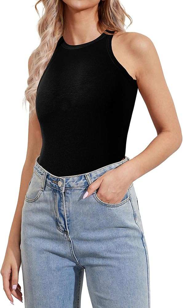 Ziesexy Striped Tank Top Women Crewneck Sleeveless Ribbed Tank Tops Slim Fit Racerback Summer Top... | Amazon (US)
