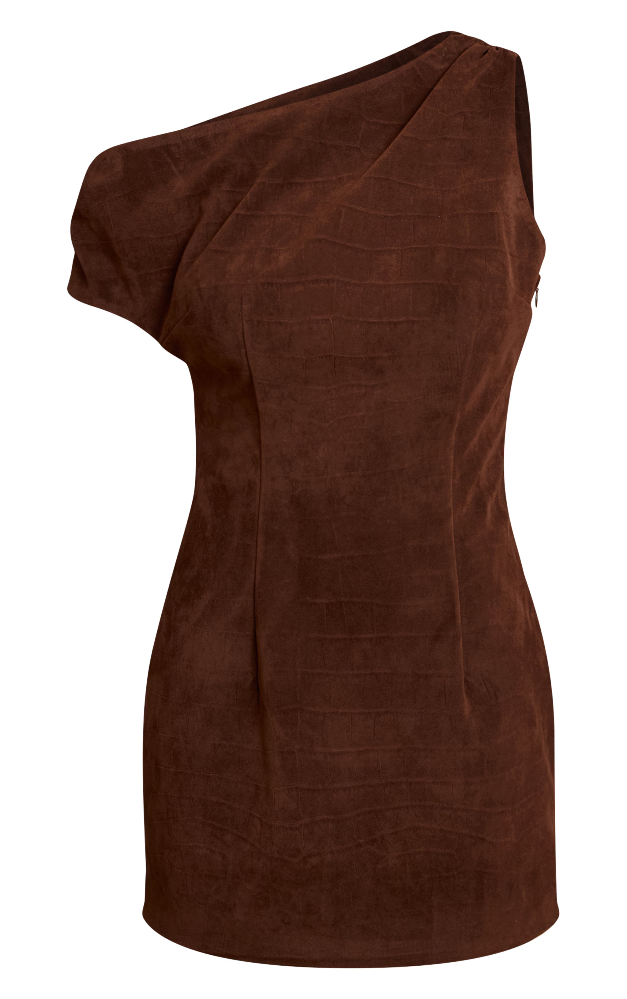 Chocolate Faux Suede Croc Asymmetric Mini Dress | Dresses | PrettyLittleThing US