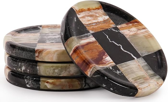 Marble Coasters Set of 4, Zebra Black & Green Handmade 4 inch Round Natural Marble Coaster, Elega... | Amazon (US)