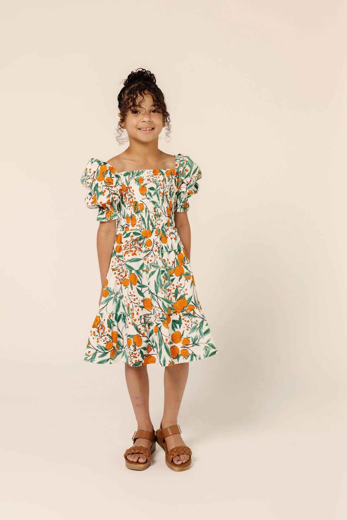 Girls Puff Sleeve Dress - Orange Blossom Cream | Rachel Parcell