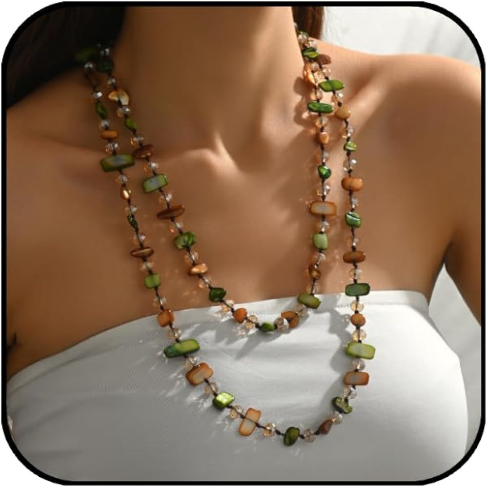 Boho Irregular Beaded Long Necklace for Women Handmade Multi-Wear Sweater Chain Vintage Layered S... | Amazon (US)
