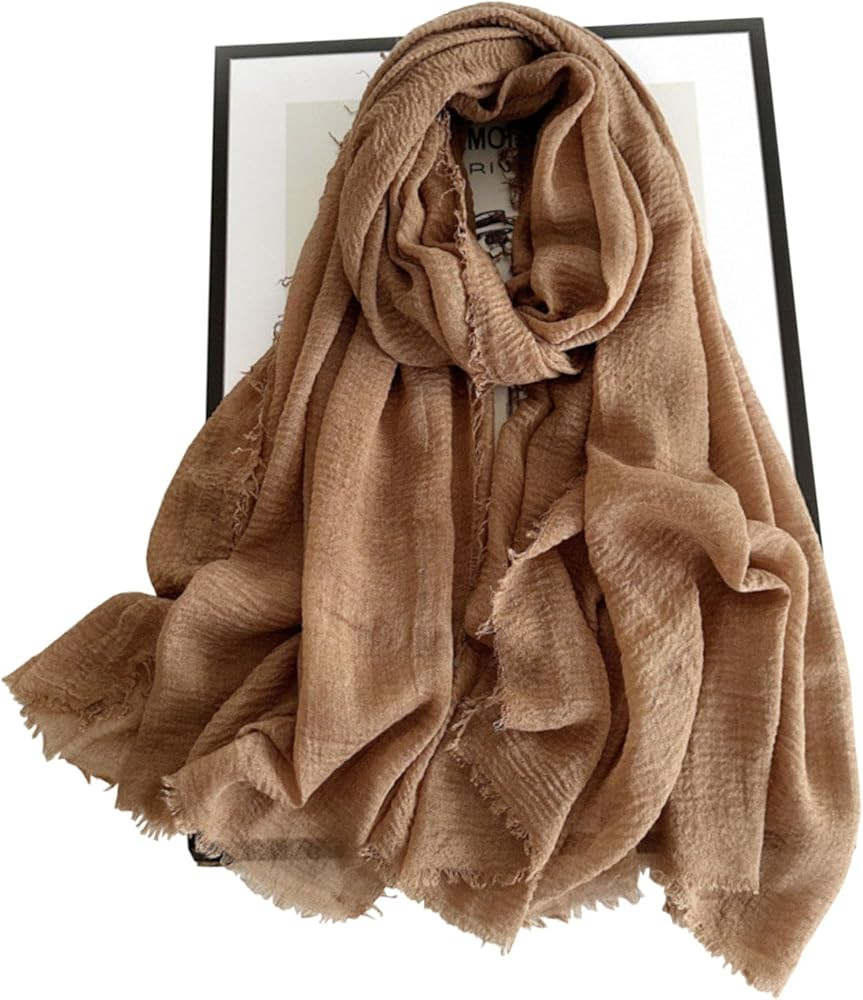 Cotton Blend Vintage Soft Scarf With Fringed Edges,linen scarf,shawl，travel scarf | Amazon (US)