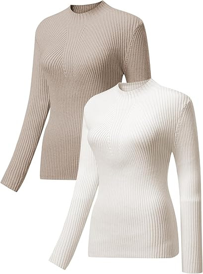 EVALESS 2 Pack Sweaters for Women Fall Crewneck Long Sleeve Sweater Casual Slim Fit Rib Knit Basi... | Amazon (US)