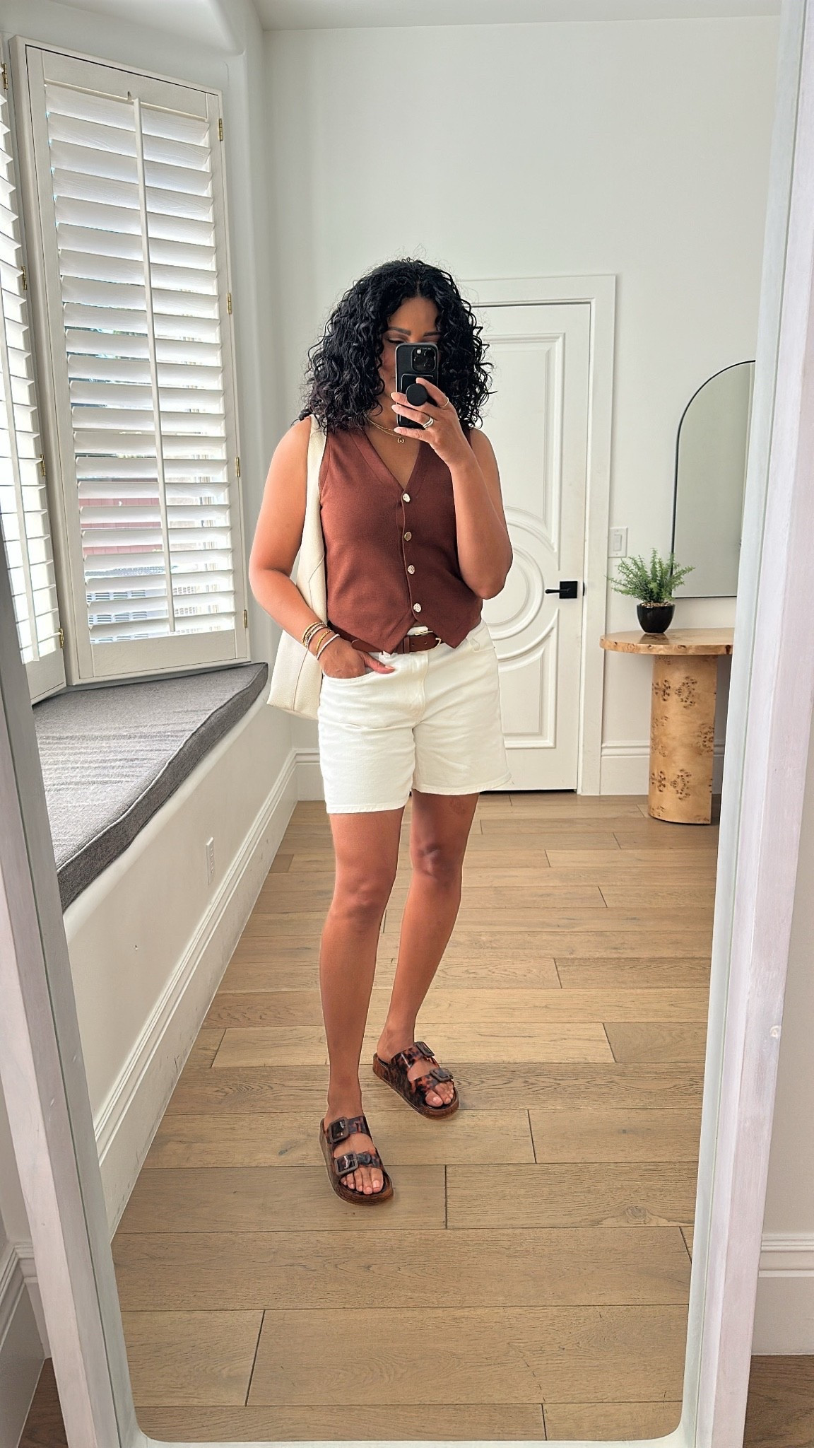 Casual summer outfit: these denim shorts are so good and have amazing stretch!! Shorts fit true to size. Sandals run small, size up one size.

#LTKootd