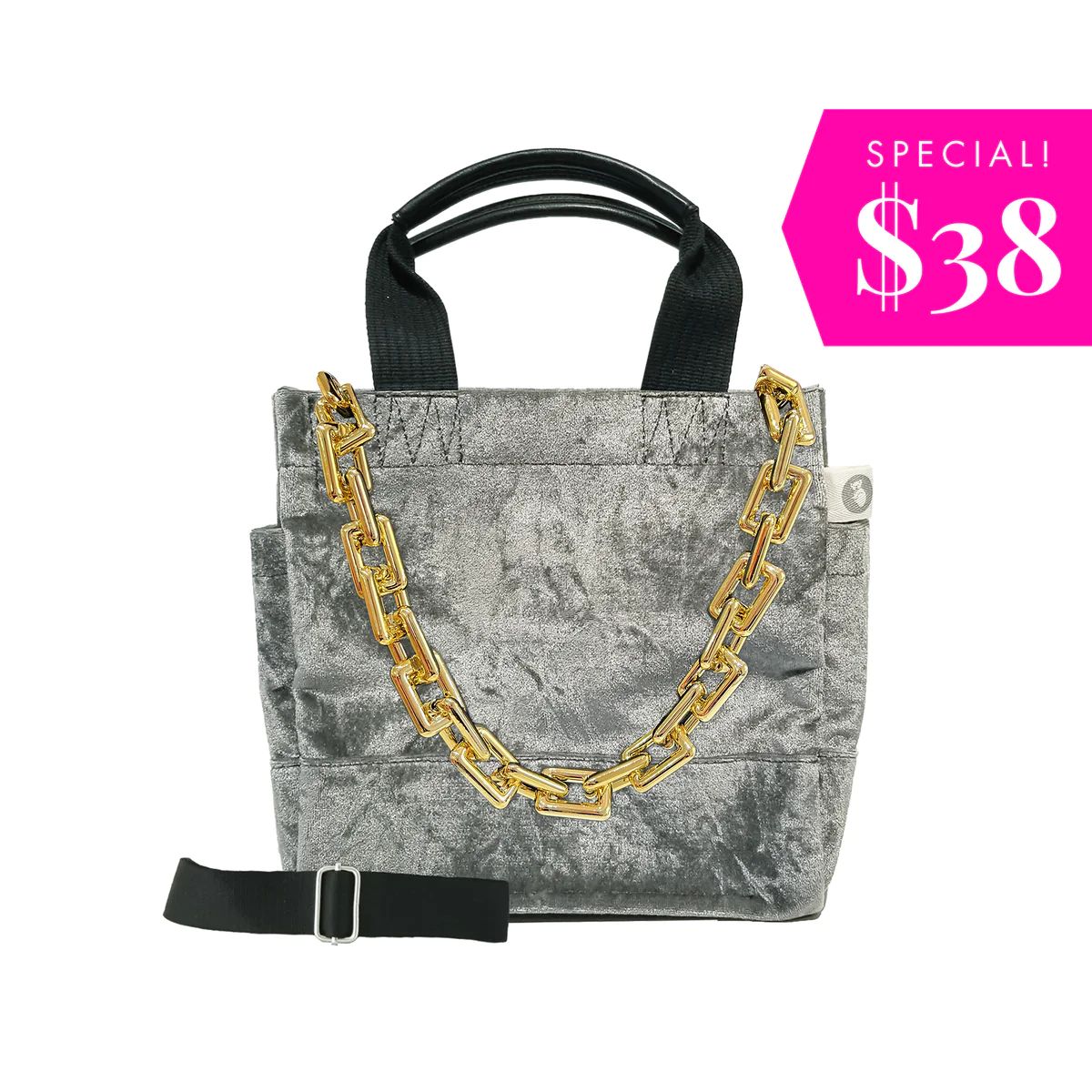 Grey Velvet Mini Luxe North South + FREE Gold Chain (DISCOUNT APPLIED | Quilted Koala