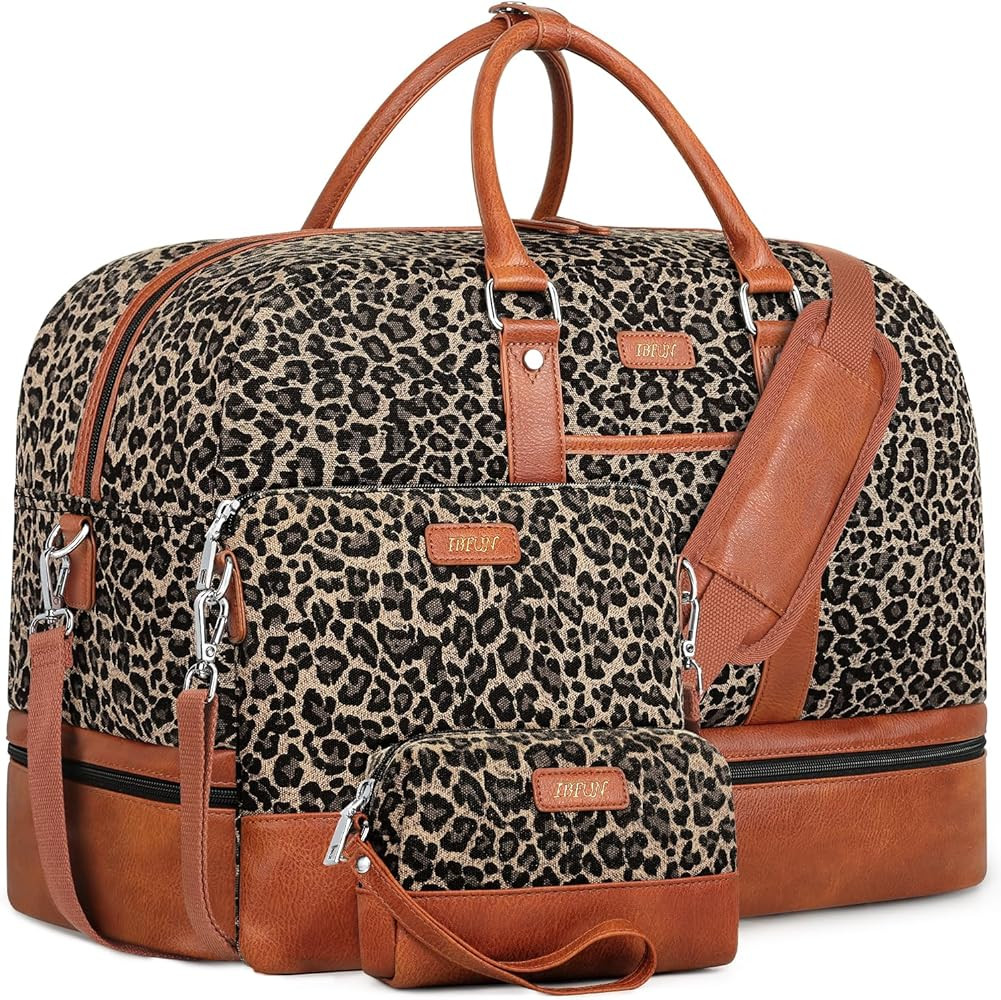 Weekender Bag for Women, Large Overnight Bag Canvas Travel Duffel Bag Carry On Tote with Shoe Com... | Amazon (US)