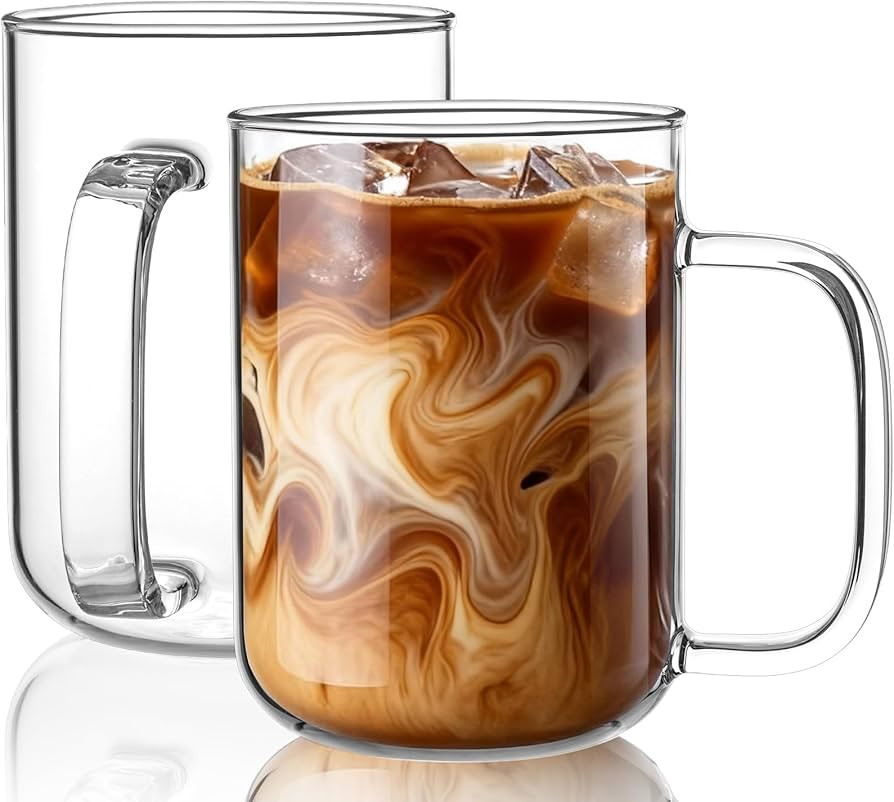 Glass Coffee Mugs, 20 oz Ice coffee cups, Large Clear Tea Cups Set of 2, Glass Mugs with Handles,... | Amazon (US)