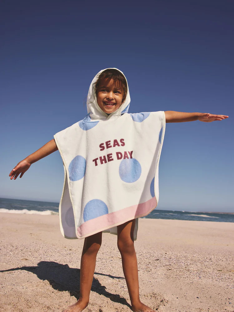 Neutral Polka Dot Slogan Towelling Poncho (9mths-10yrs) | Next US