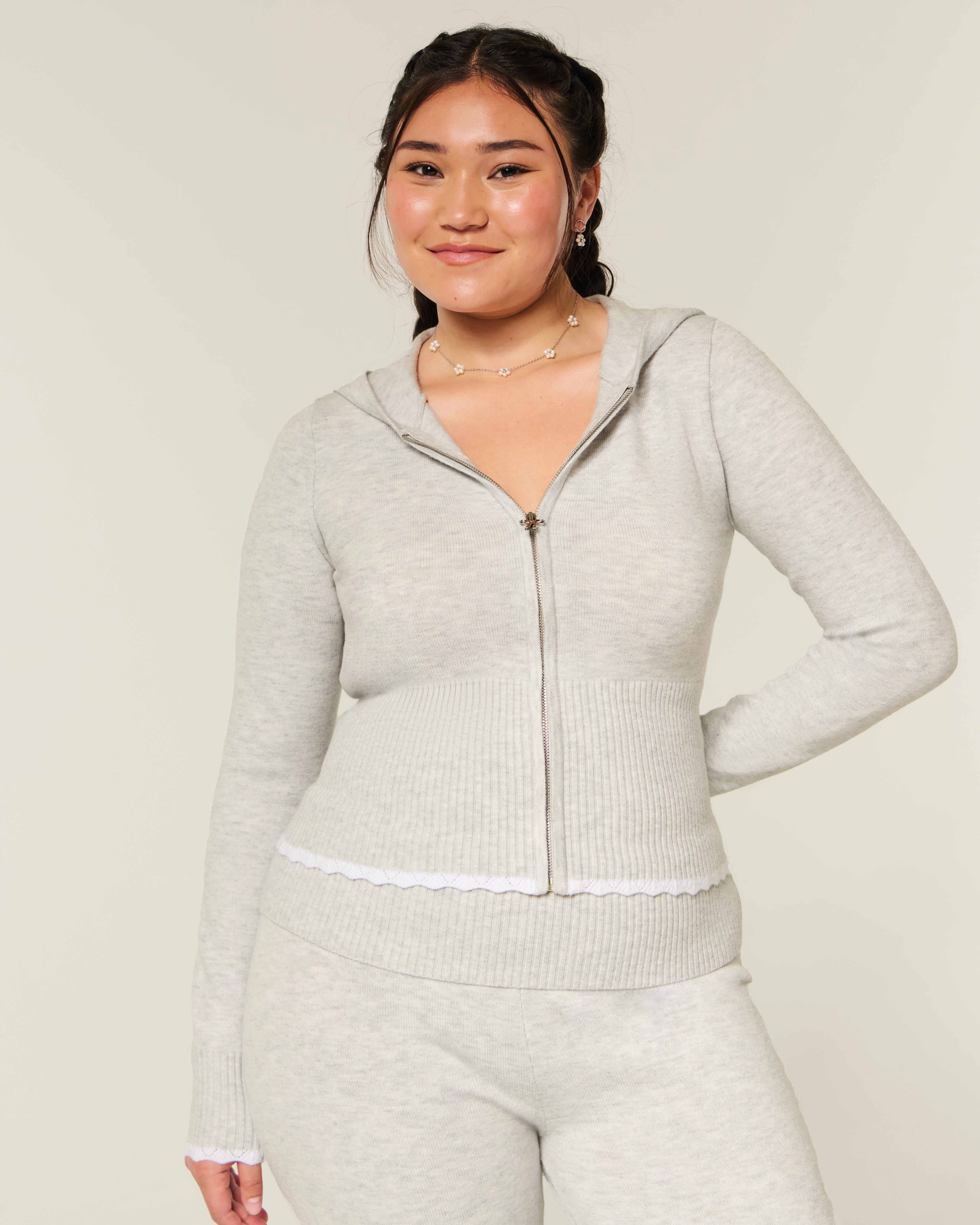 Gilly Hicks Scalloped Hem Zip-Up Hoodie Sweater | Hollister (US)