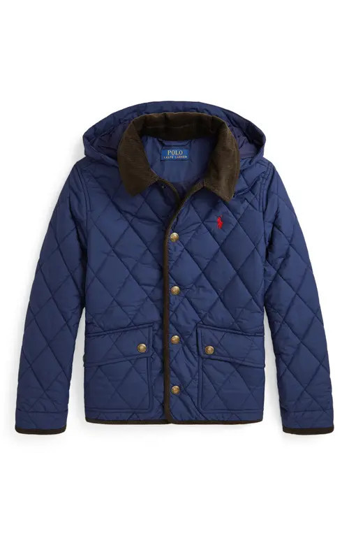 Polo Ralph Lauren Kids' Quilted Hooded Barn Jacket in Newport Navy at Nordstrom | Nordstrom