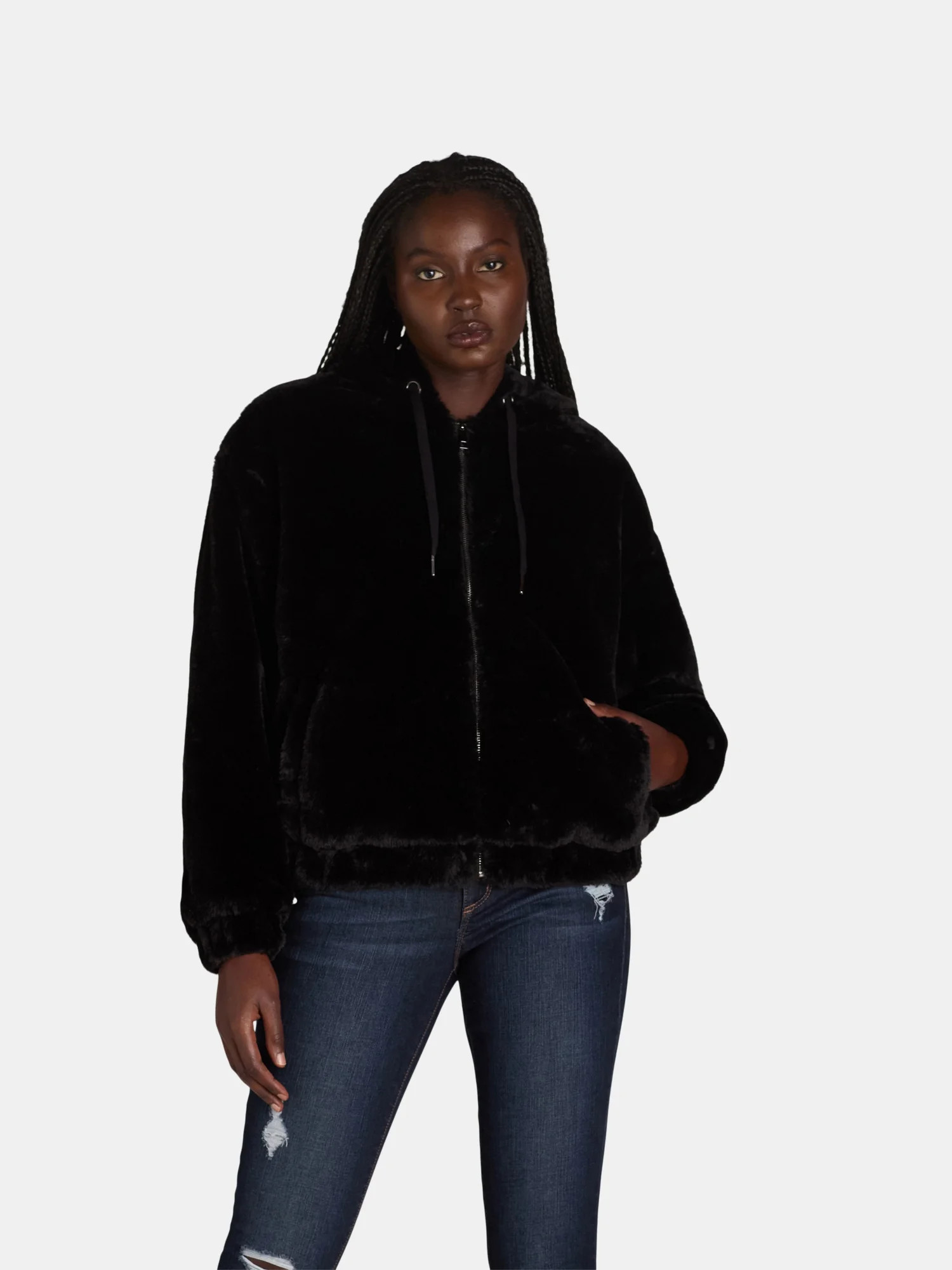 Time and Tru Women's and Women’s Plus Faux Fur Zip Hoodie, Sizes XS-3X | Walmart (US)