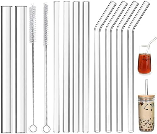 ALINK Reusable Glass Straws, 2PCS Clear Glass Boba Straws, 8PCS Smoothie Straws for Bubble Tea, M... | Amazon (US)