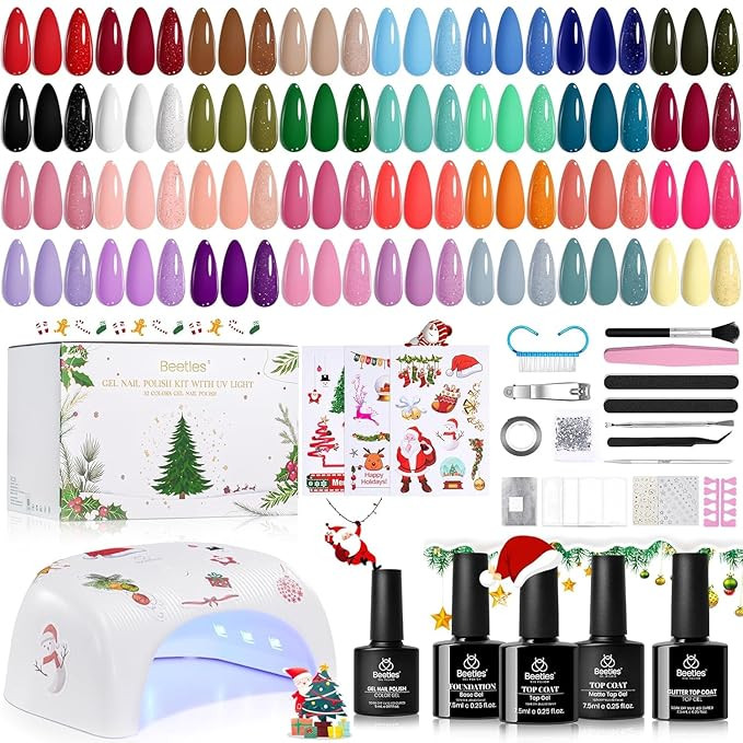 Beetles 54 Pcs Christmas Gel Nail Polish Kit with U V Light - 32 Color Gel Nail Kit Gifts for Tee... | Amazon (US)