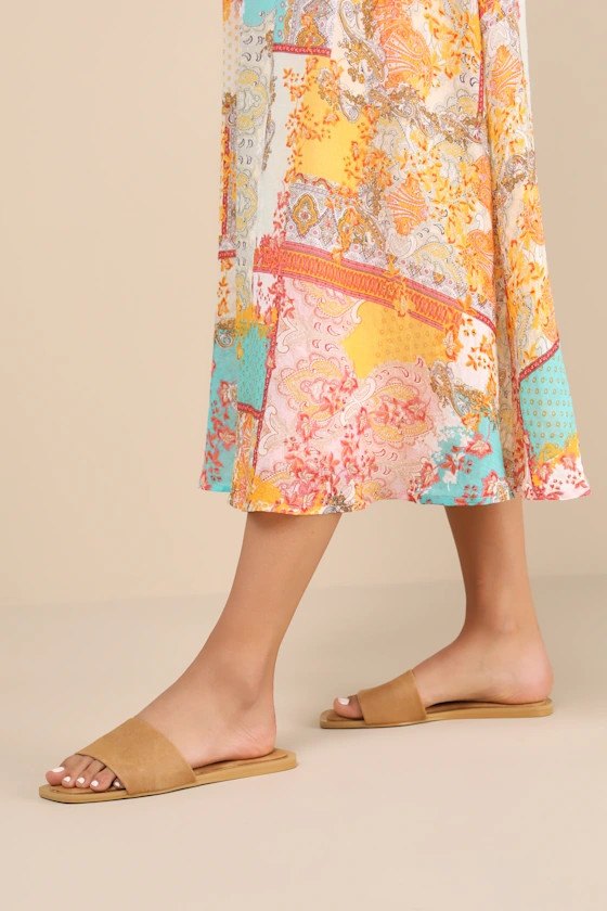 Brenner Camel Flat Square-Toe Slide Sandals | Lulus