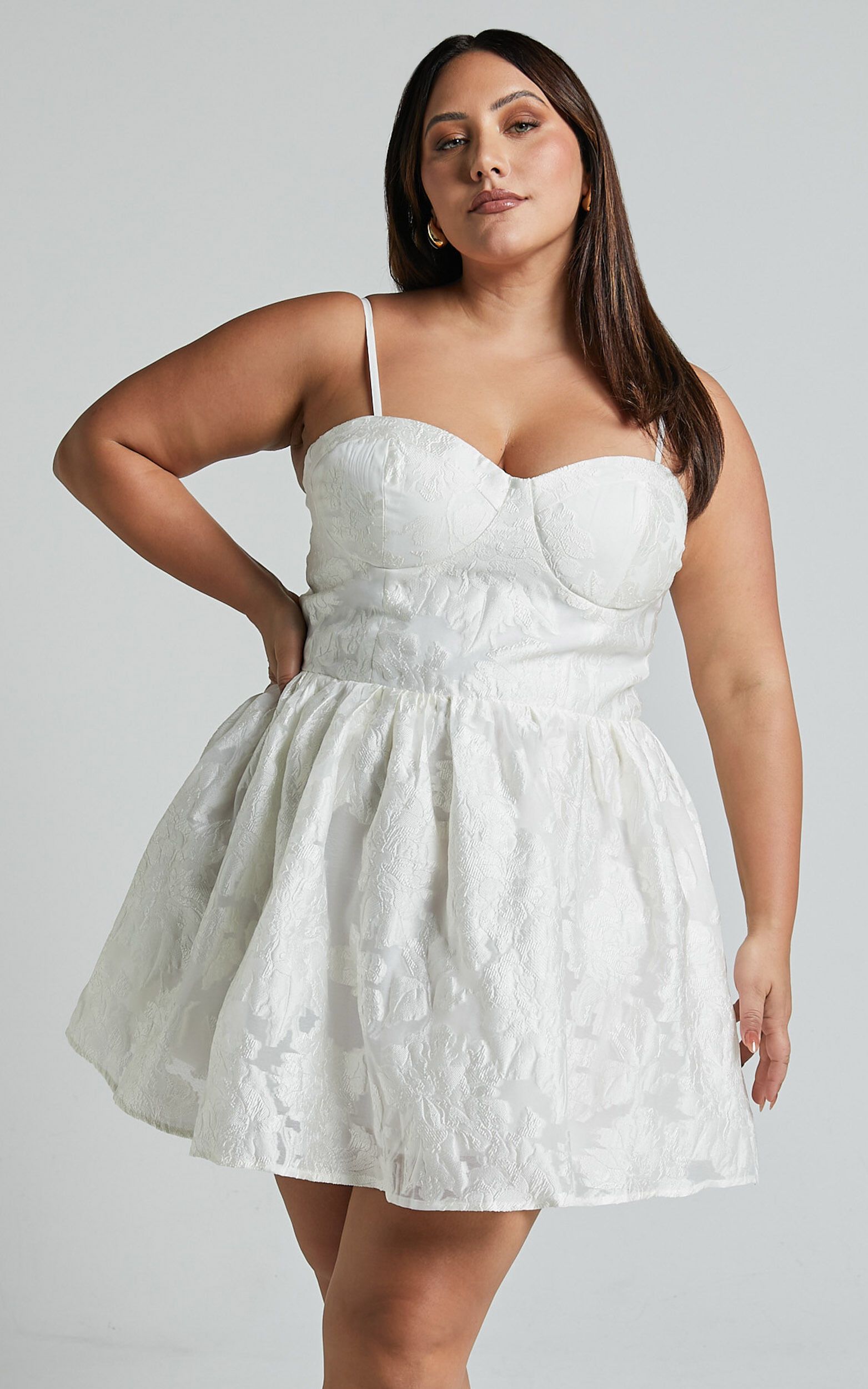 Brailey Mini Dress - Sweetheart Bustier Dress in White Jacquard | Showpo (US, UK & Europe)