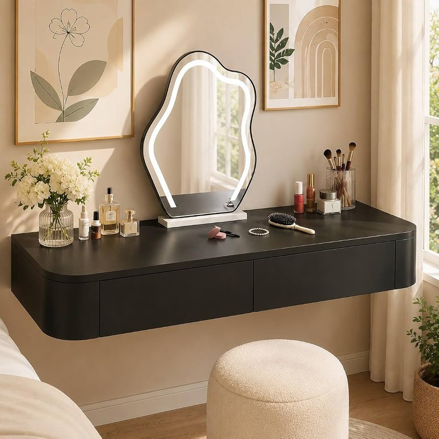 Fully Assembled Floating Vanity Desk with Drawers Wall Mounted Makeup Vanity for Bedroom Table On... | Amazon (US)