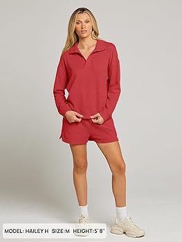 MEROKEETY Women's 2 Piece Waffle Knit Lounge Sets Long Sleeve Shorts Outfits Pjs with Pockets | Amazon (US)