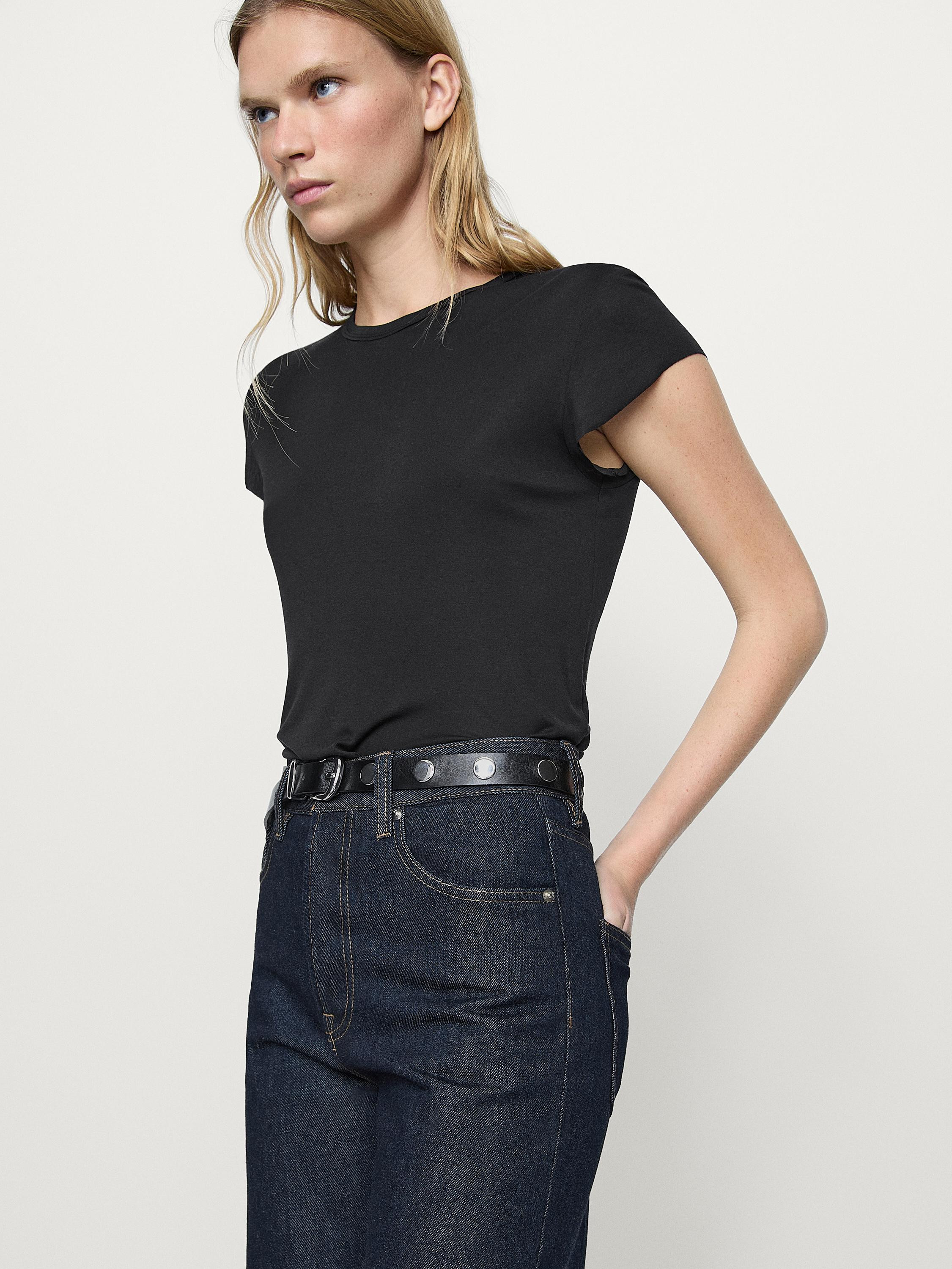 Faded straight-leg high-waist jeans | Massimo Dutti UK