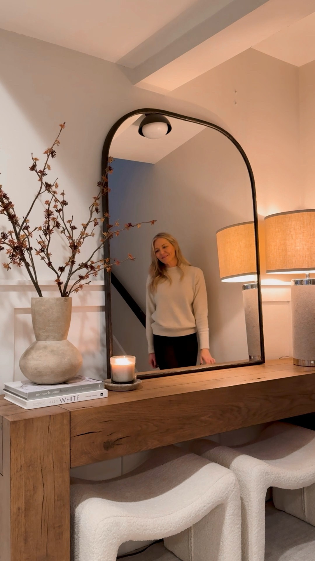 I finally styled the console at the bottom of our stairs. I love the cozy simplicity. We have been spending more time in the basement lately so little moments like this make it that much more welcoming! 

I have 2 branches in my vase but you cold also style a vase with just one for a more minimal look. 

#LTKWatchNow #LTKHome #LTKStyleTip