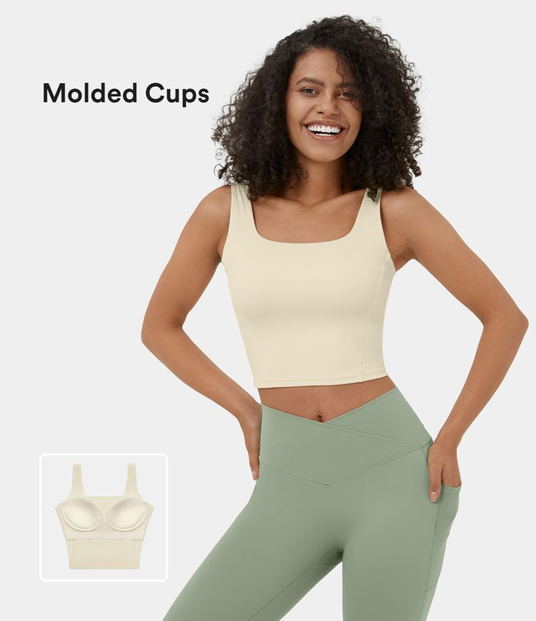 Square Neck Backless Cropped Yoga Tank Top | HALARA