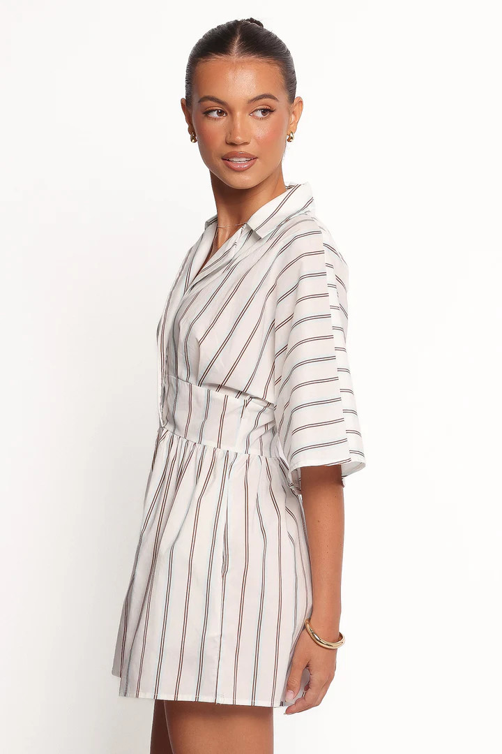 Sonyalle Romper - Blue Brown Stripe | Petal & Pup (US)