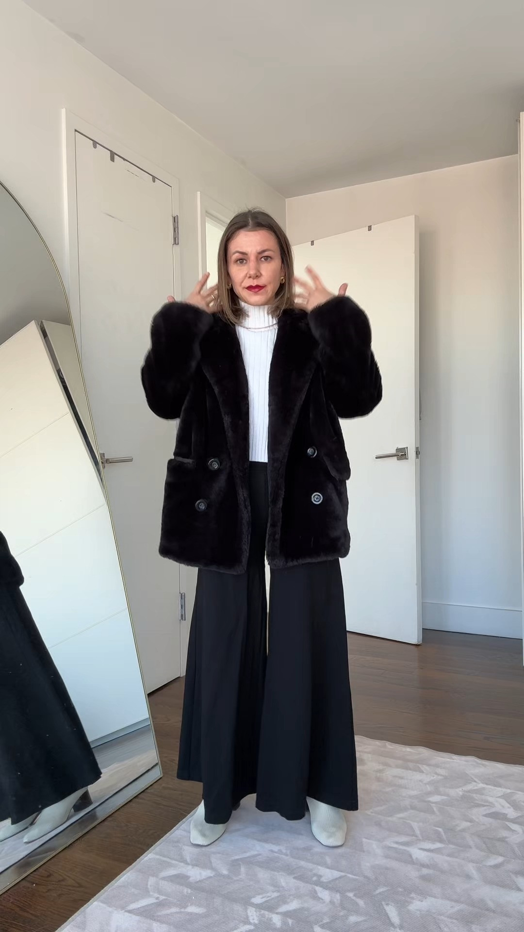 Black and white outfit with faux fur coat 

 #LTKPetite #LTKStyleTip