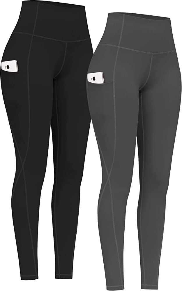 PHISOCKAT 2 Pack High Waist Yoga Pants with Pockets, Tummy Control Leggings, Workout 4 Way Stretch Y | Amazon (US)