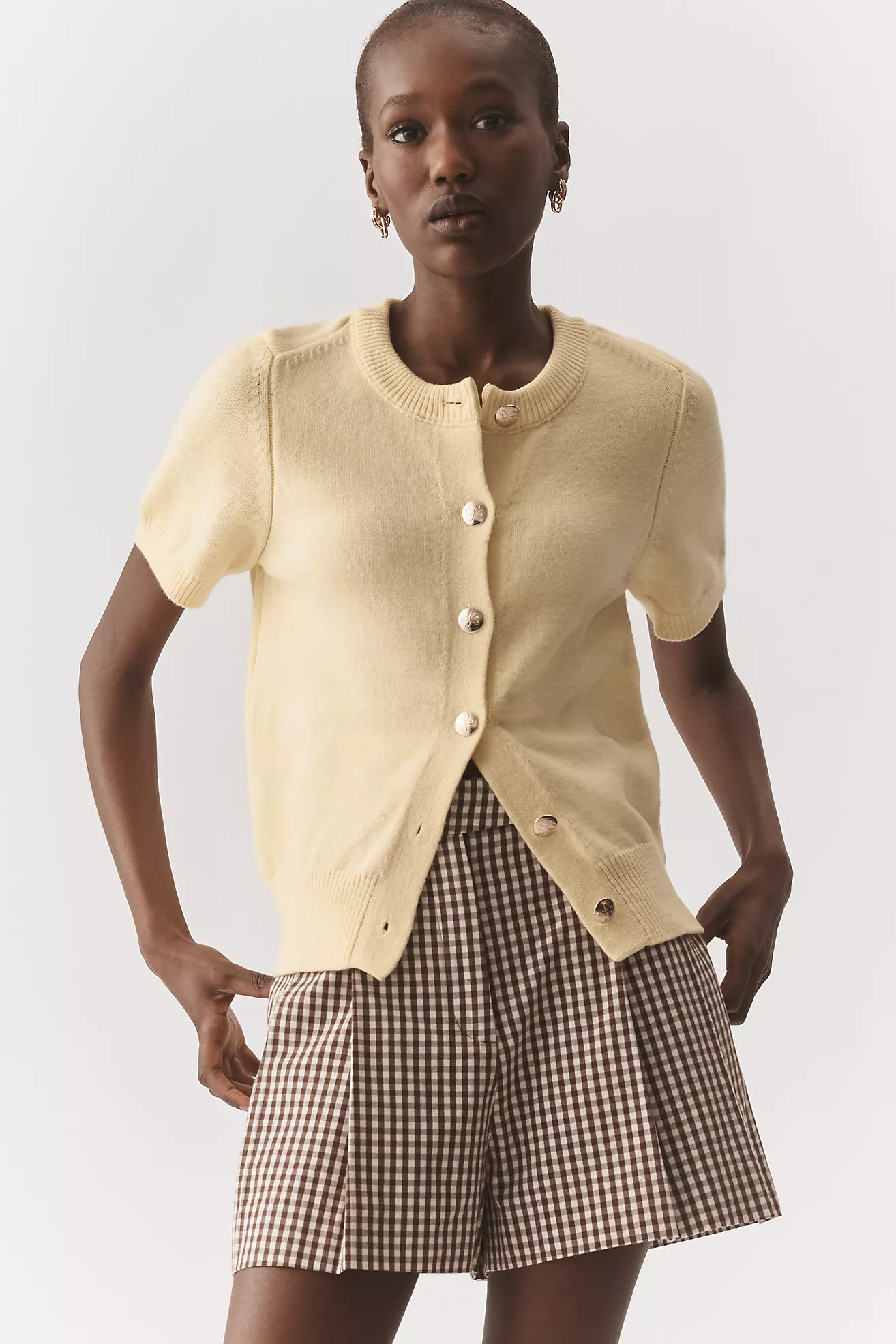 Maeve Short-Sleeve Crew-Neck Cardigan Sweater | Anthropologie (US)