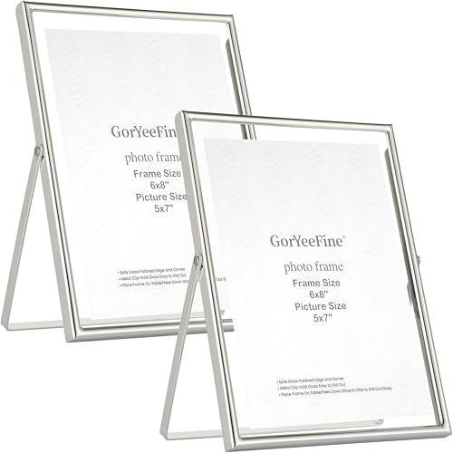6x8''Premium Silver Metal Floating Picture Frame Set of 2,For Photo Sizes (3.5x5''4x6''5x7''),Classy Flaoting Frames for Wedding & Home Decor,Easy Glass Replacement with Spring - Loaded Mechanism | Amazon (US)
