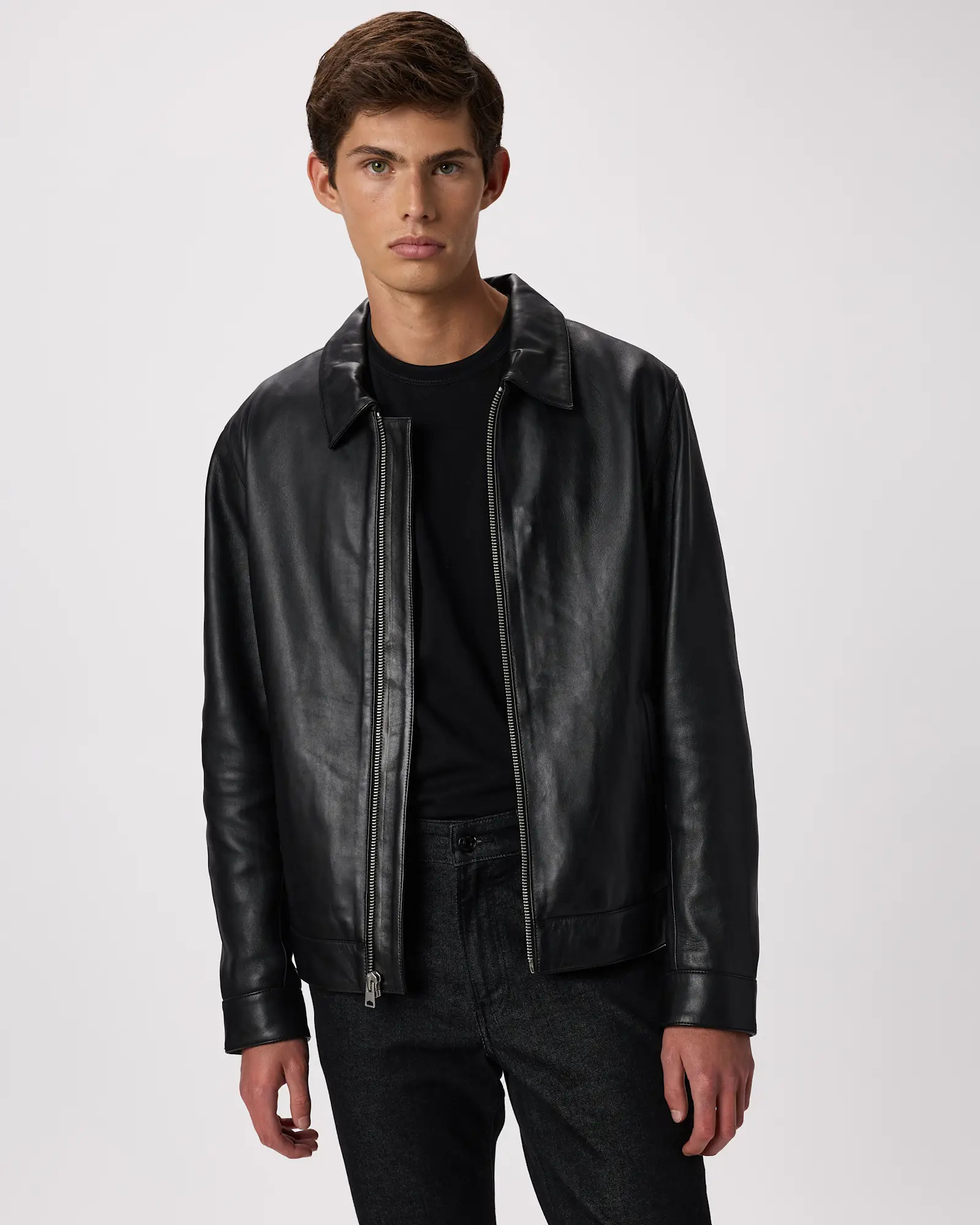 100% Leather Harrington Jacket in True Black | Quince