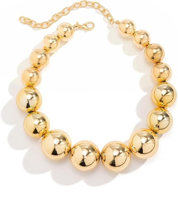 CJIAYUJEW Chunky Gold Necklace for Women - Big Silver Statement Beaded Necklace, Thick Bold Ball ... | Amazon (US)