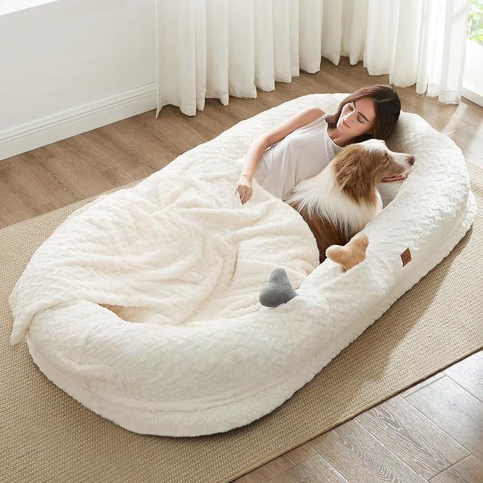 Human Dog Bed for Adult - Luxury Faux Fur Giant Size Dog Bed with Portable Handle, Egg Orthopedic... | Amazon (US)