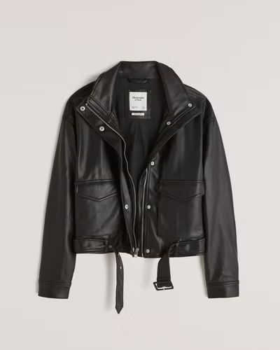 Faux Leather Cropped Utility Bomber Jacket | Abercrombie & Fitch (US)