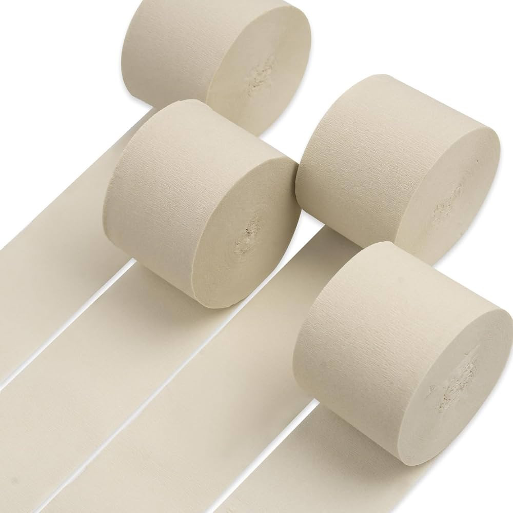 PartyWoo White Crepe Paper Streamers 4pcs 328ft Pack of Sand White Crepe Paper Streamers for Birt... | Amazon (US)