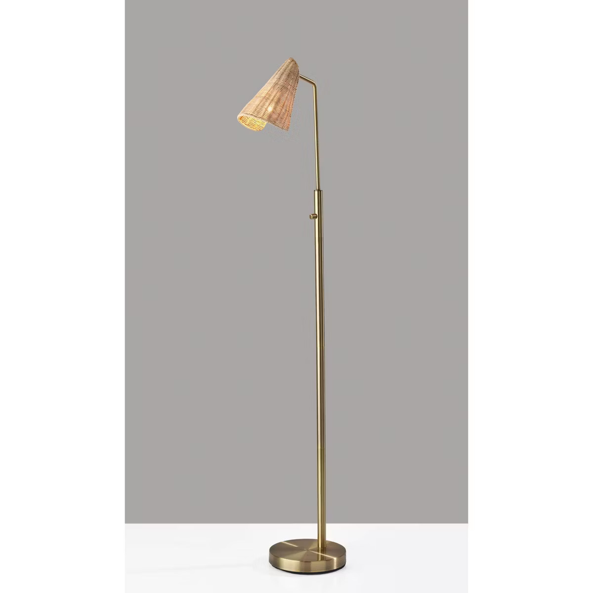 Adesso Cove Floor Lamp Antique Brass: Standing Metal Lamp with Rattan Shade, ETL Listed | Target
