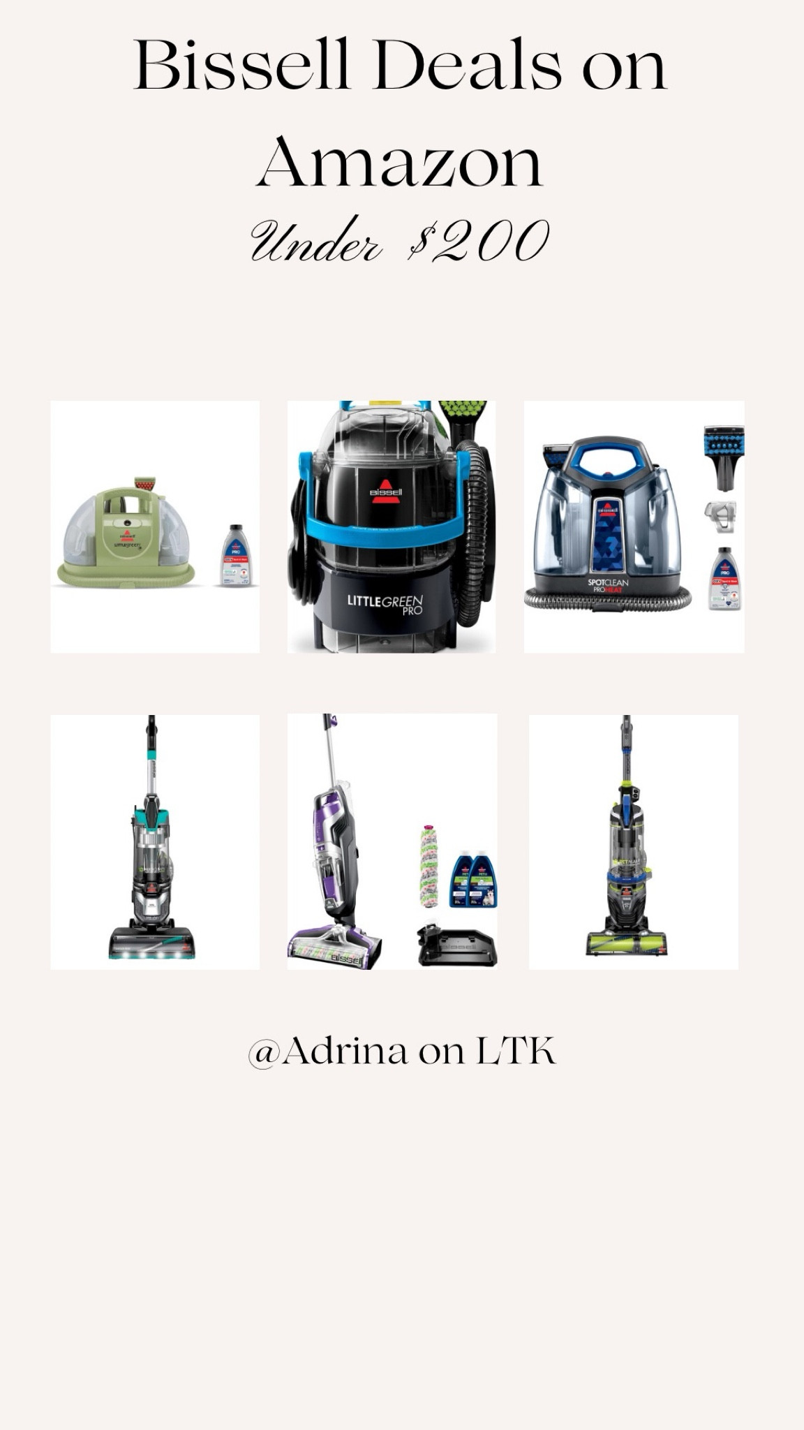 Bissell deals on Amazon for under $200! Personally I own the Little Green and I am obsessed. It’s currently on sale for $89 and it usually retails for $120.  

Home | Vacuum | Carpet Cleaner 

#LTKhome #LTKsalealert #LTKCyberWeek