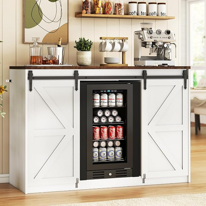 Farmhouse Coffee Bar with Mini Fridge Space & Power Outlet, White | Amazon (US)