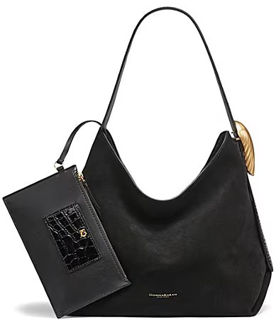 Donna Karan Georgette Suede Hobo Shoulder Bag - Black/Gold | Dillard's