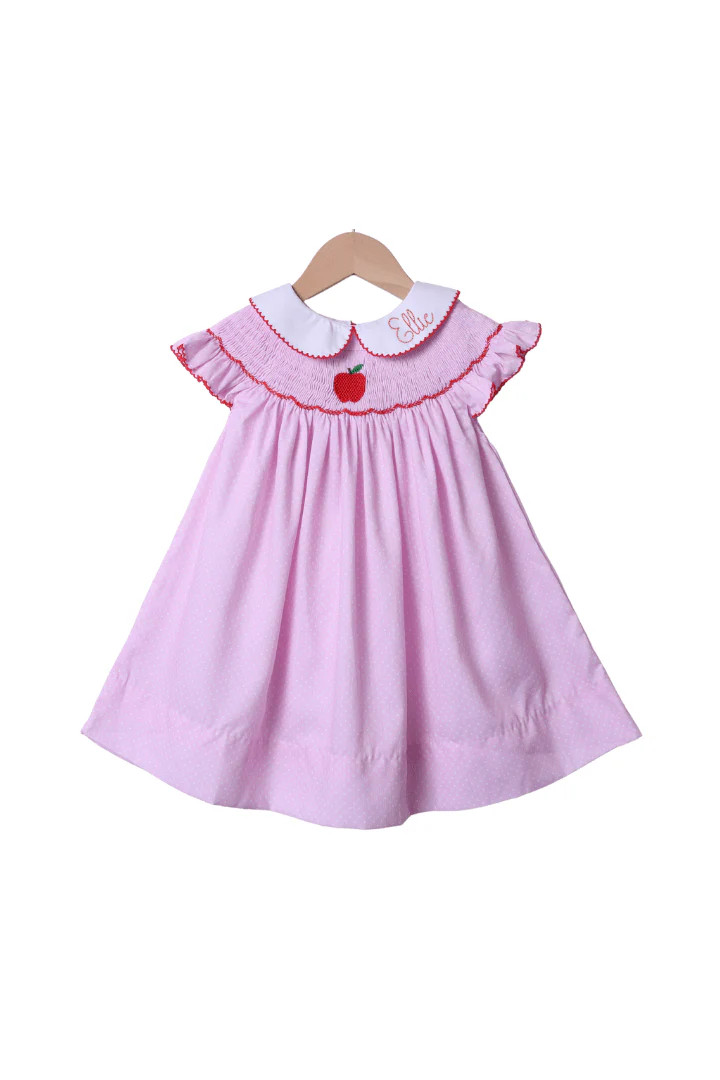 Smocked Apple Pink Bitty Dot Dress | The Smocked Flamingo