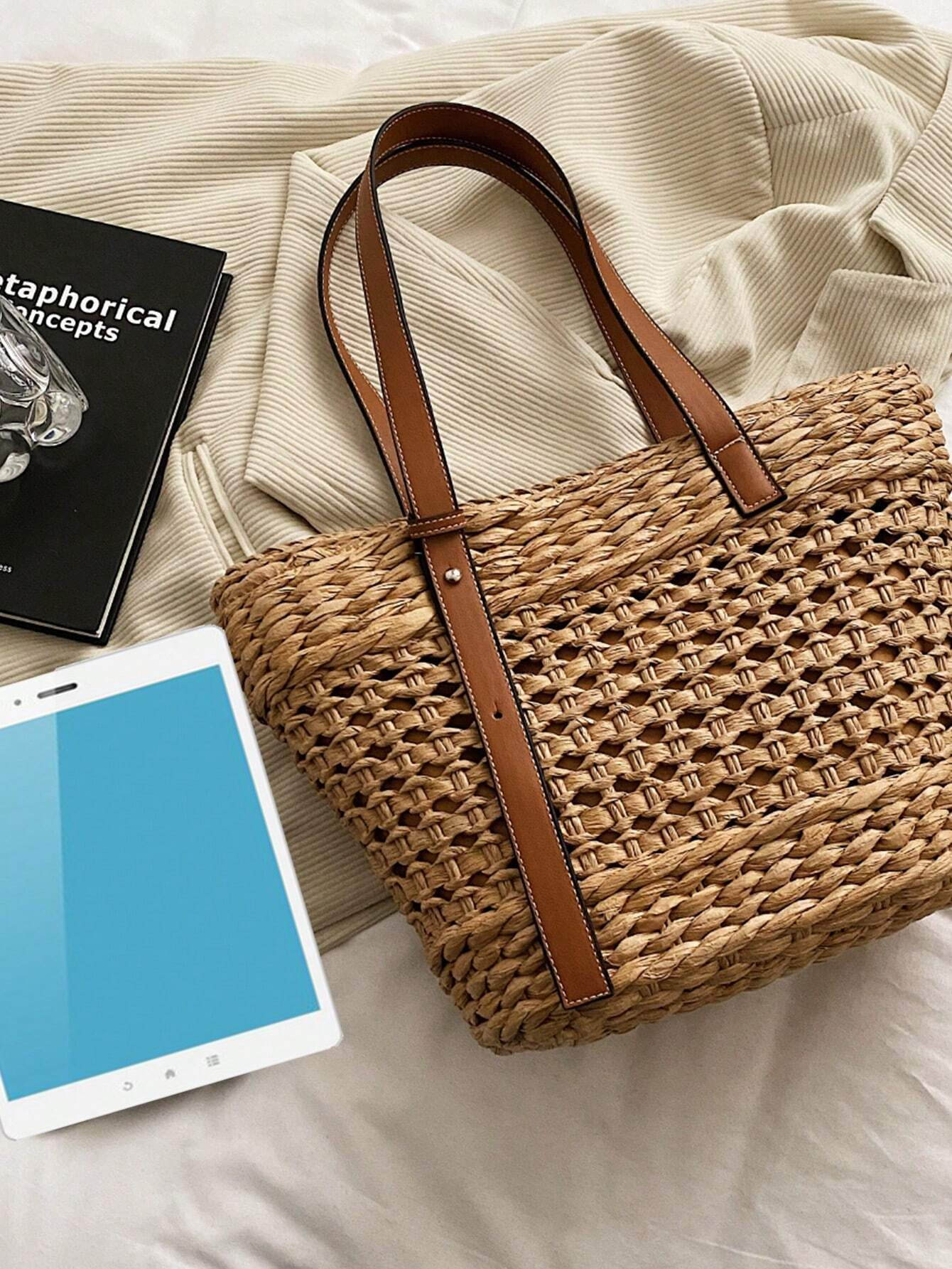 Zipper Straw Bag Adjustable Strap For Vacation | SHEIN