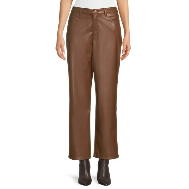Madden NYC Women’s and Junior's Faux Leather Dad Pants - Walmart.com | Walmart (US)