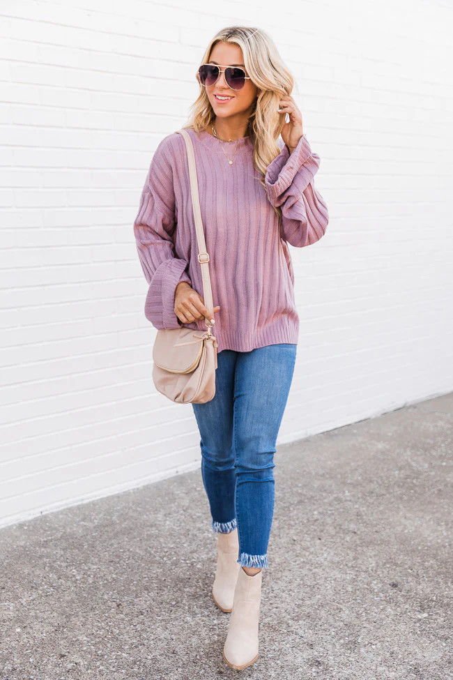 Days Away Purple Ribbed Cuffed Sleeve Sweater FINAL SALE | The Pink Lily Boutique