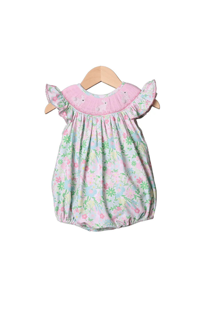 Smocked Bunny Ellie Floral Bishop Bubble | The Smocked Flamingo
