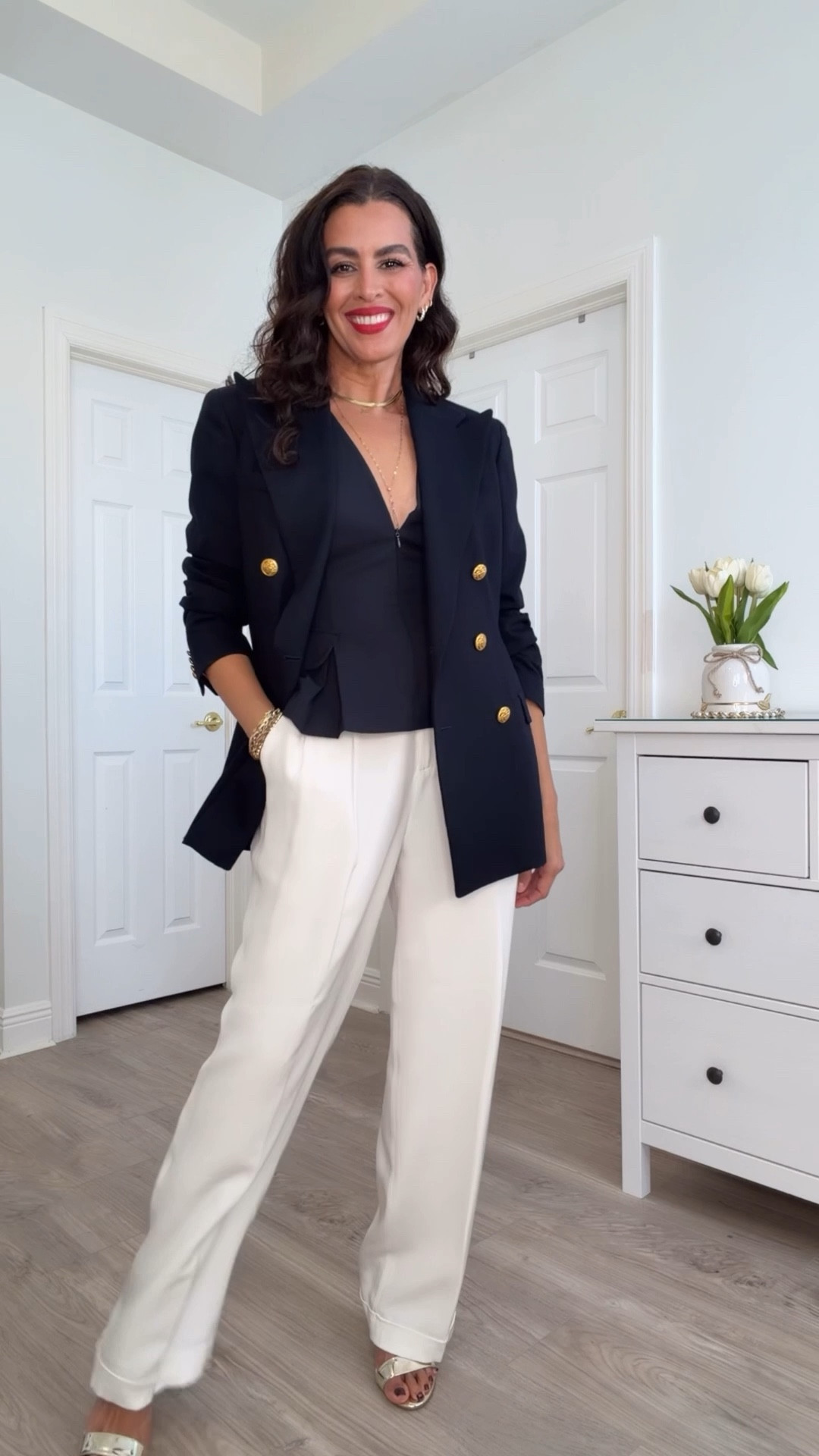 Size s in tops. Size 27 in jeans.
Size 6 in white pants. Size 2 in black pants.
Size 6 in blazer. Lipstick is ruby woo#LTKHoliday

#LTKSeasonal #LTKootd #LTKWorkwear