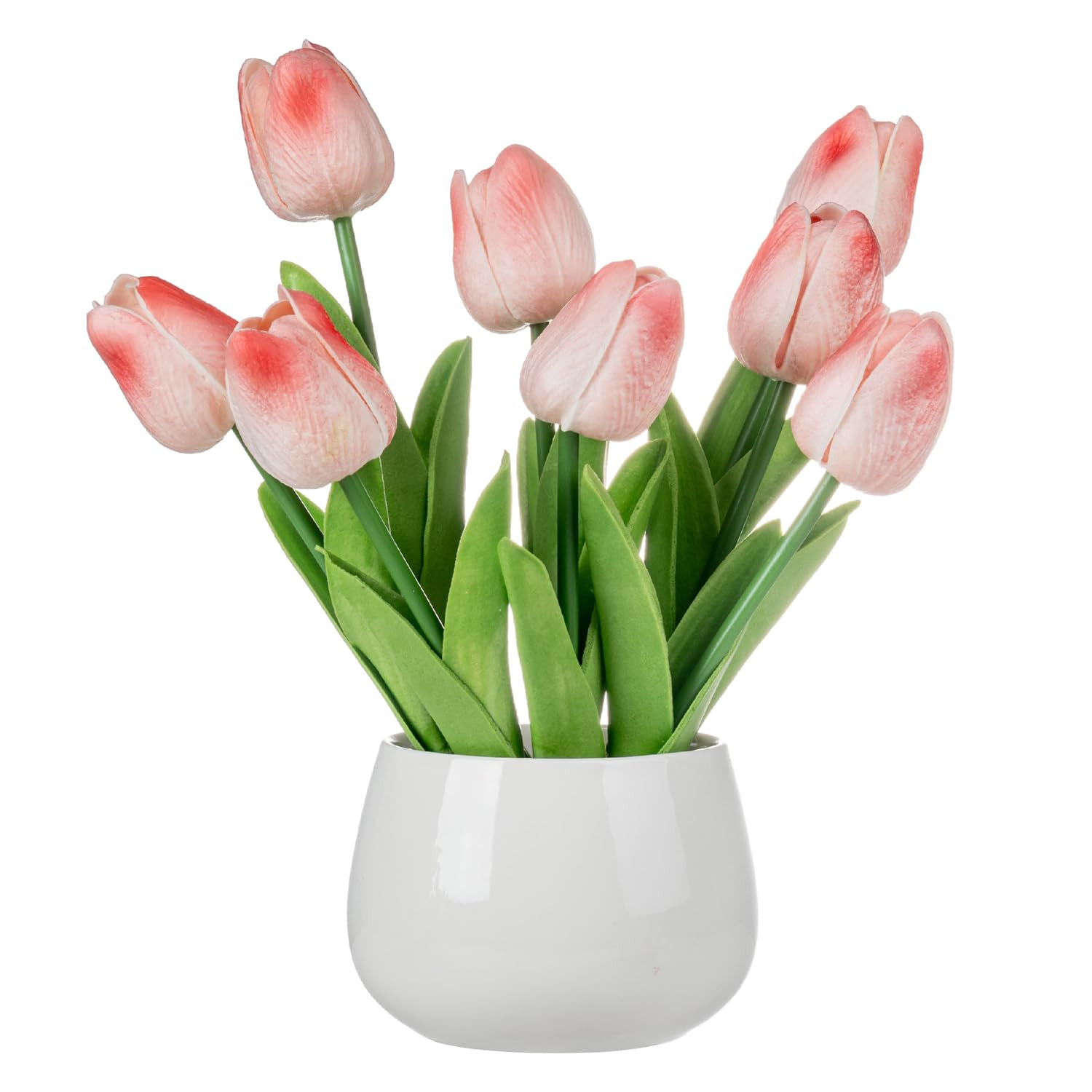 MyGift Realistic Artificial Pink Tulips in White Ceramic Vase – Faux Tulip Flower Arrangement f... | Amazon (CA)