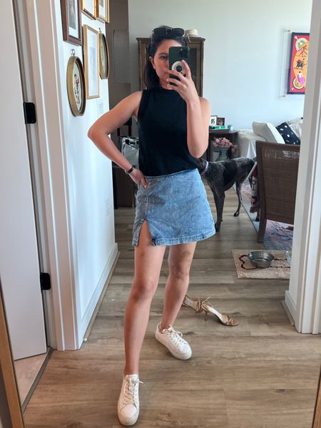 This is the best denim skort! It looks like Denim skirt in the back as well! 

Classic style, spring outfit, summer outfit, work from home, white sneakers, petite, over 30, French girl style, European style 

#LTKshoecrush #LTKstyletip