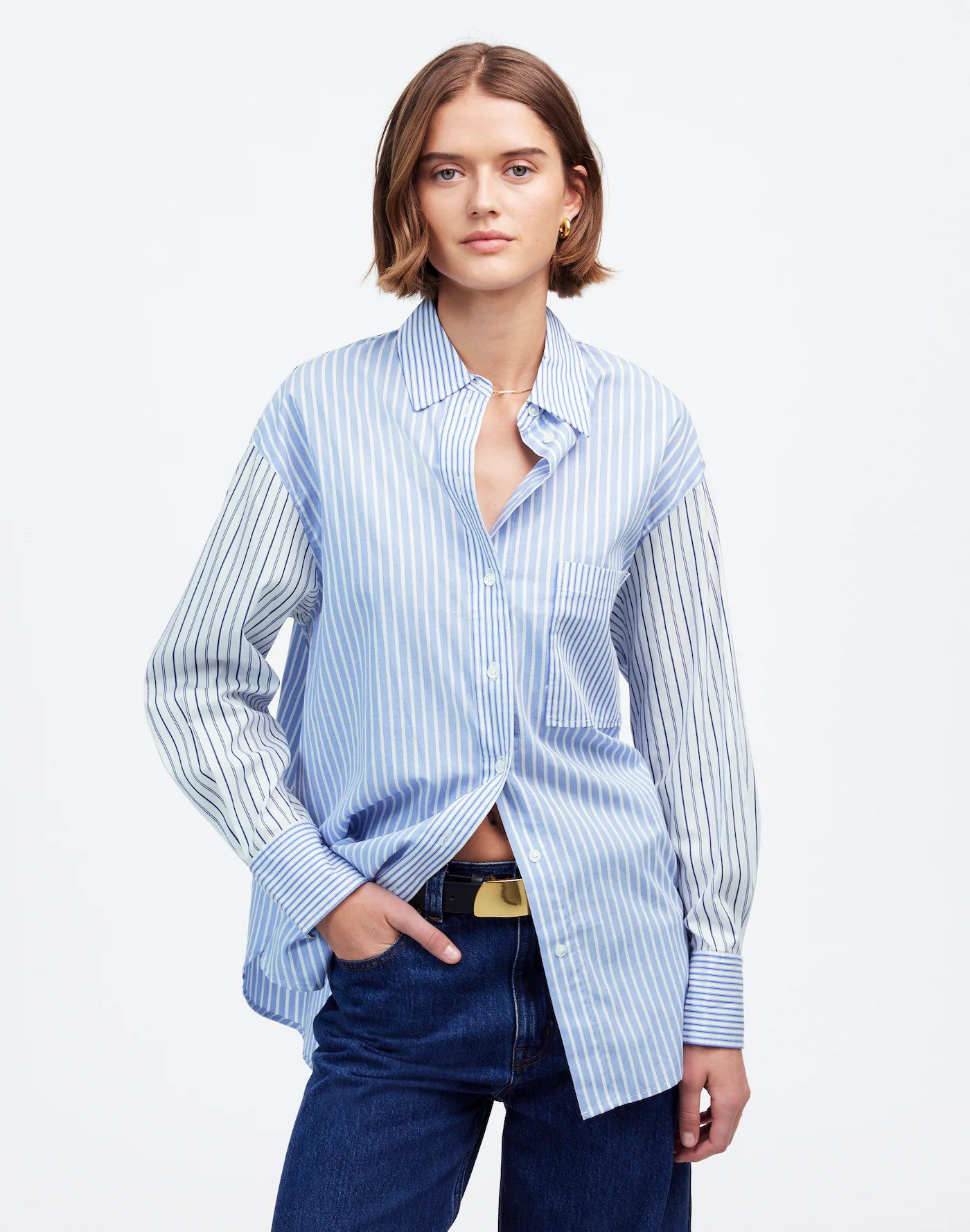 Poplin Oversized Button-Up Shirt in Mixed Stripe | Madewell | Madewell