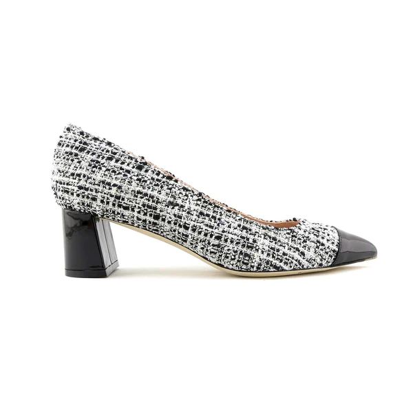 [Limited Edition FW'23] Black & White Mix Tweed Cap Toe Lower Block Heel Pump | ALLY Shoes