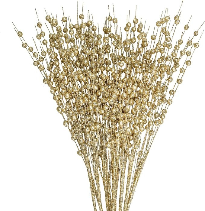 Efivs Arts 10 Pack Golden Artificial Glitter Berry Stem Ornaments 15.7 Inches Fake Christmas Pick... | Amazon (US)